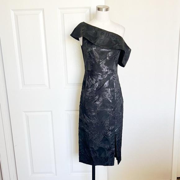 Aidan Mattox Off The Shoulder Jacquard Midi Dress - Picture 4 of 11